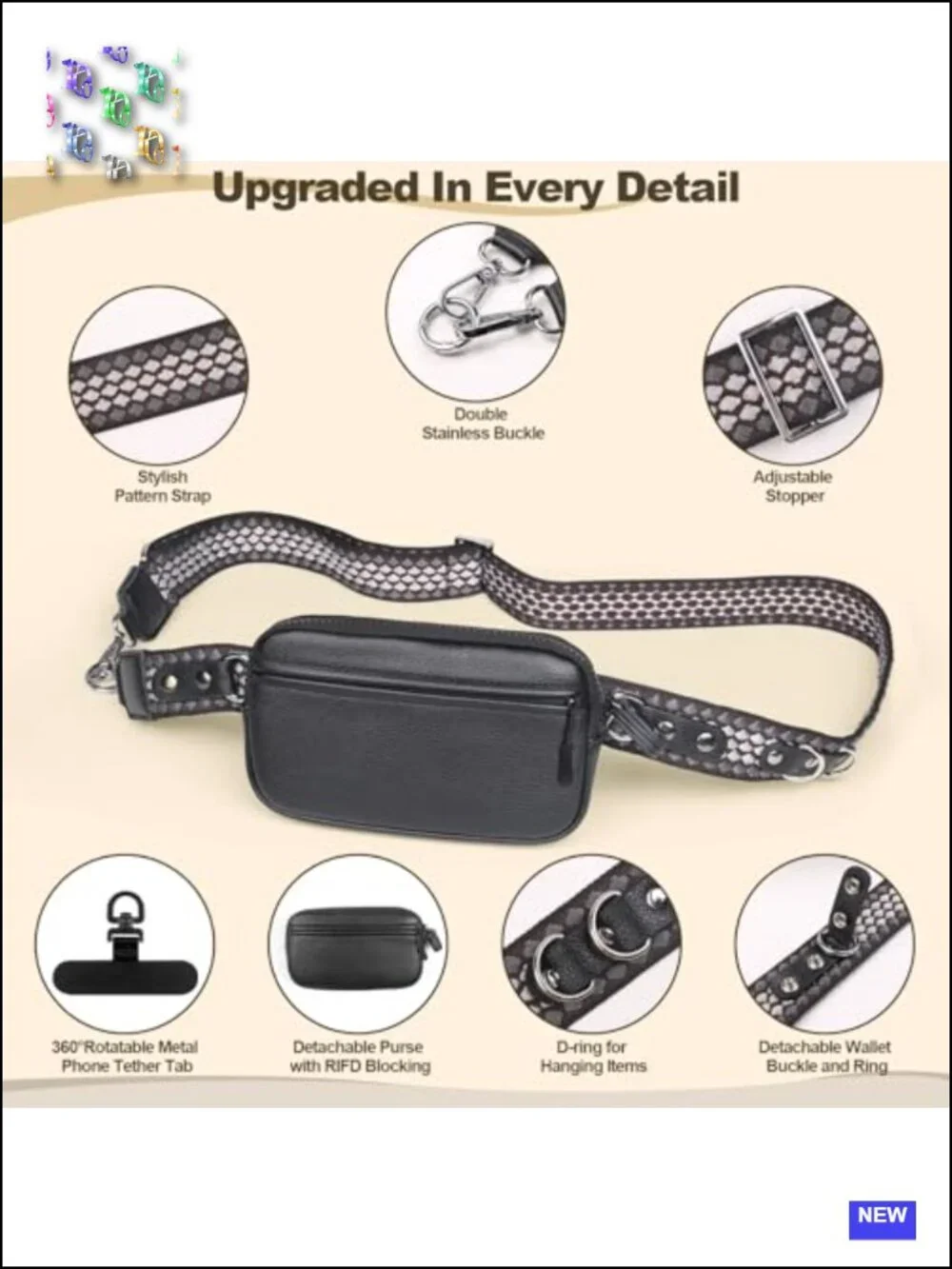 Phone Lanyard Crossbody with Detachable Leather Wallet, RFID Anti-Theft,